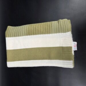 Cocalo Baby Knit Blanket Sage Green Cream Striped Ribbed Trim Soft Nursery